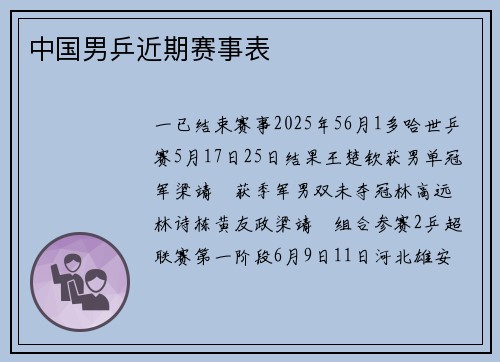 中国男乒近期赛事表